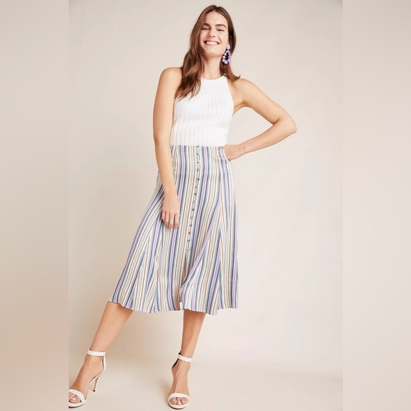 Maeve Freya Striped Multicolor Midi Skirt 10 - Picture 1 of 9